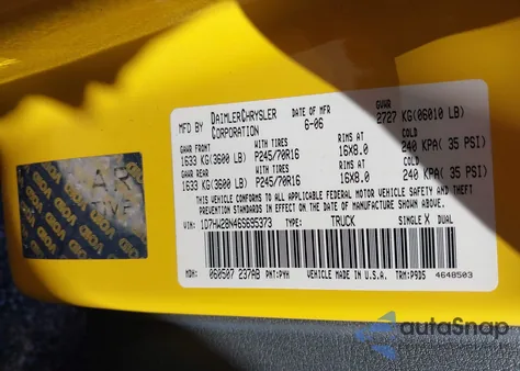 2006 Dodge Dakota St z USA, uszkodzony, nr VIN 1D7HW28N46S695373